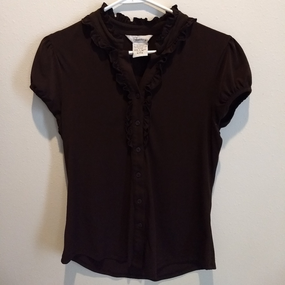 Dark Brown button up dressy top